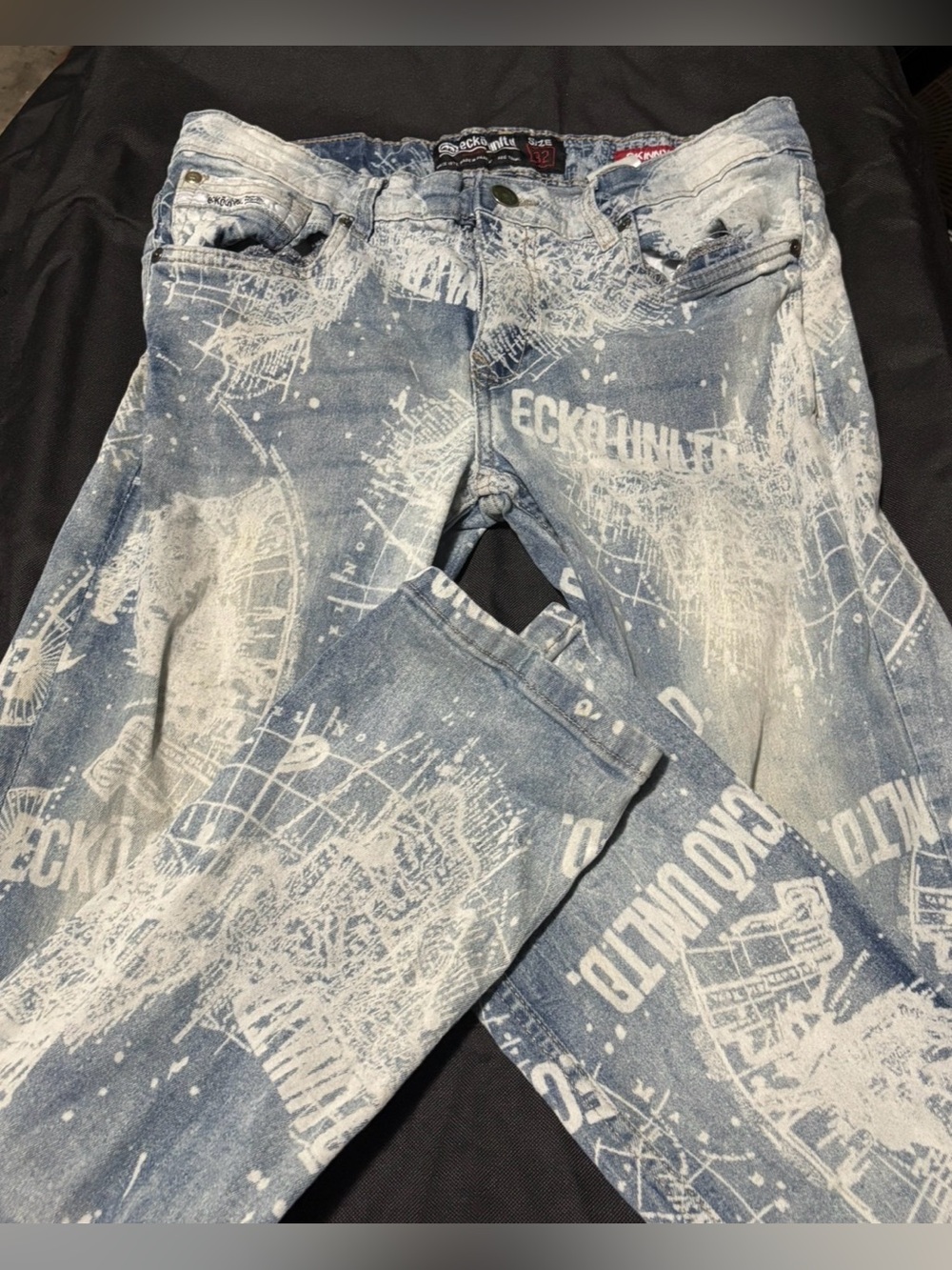Ecko Unlimited Acid Wash Skinny Jeans - Blue with Red Accent